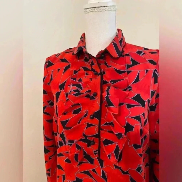 Ann Taylor Floral Ruffle Cuffed Shirtdress in Night Sky Size Small - Picture 7 of 12